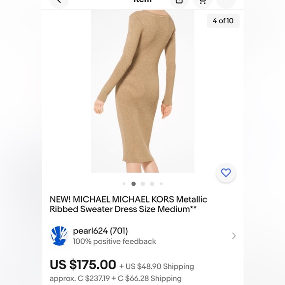 NWOT, never worn stretchy gold knit Michael Kors dress size small. gorgeous! - Picture 2 of 7